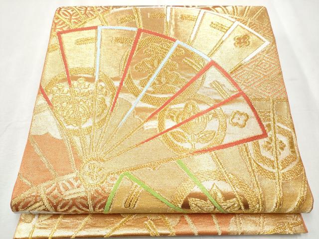 平和屋着物●西陣 川島織物 六通柄 本袋帯 唐織 檜扇草花文 金糸 正絹 逸品 CABB5624hy