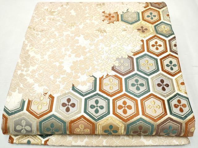 平和屋着物●両面　六通柄袋帯　唐織　七宝花文　金糸　正絹　逸品　CABB5626hy