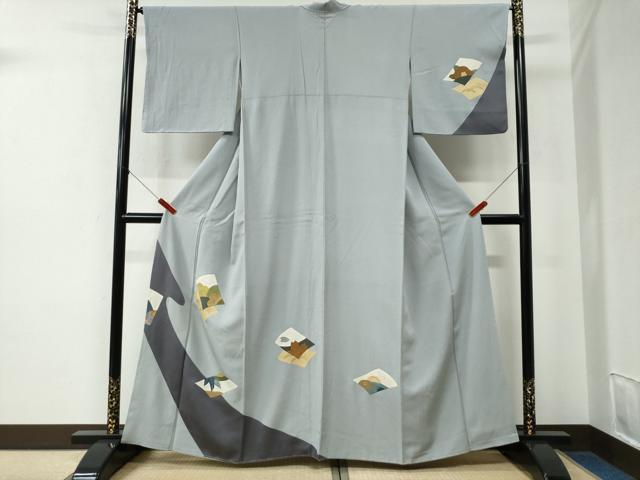 长襦袢 - 平和屋着物●訪問着　刺繍　刺し子　色紙重ね露芝花文　切嵌　正絹　逸品　未使用　CABE2616yc