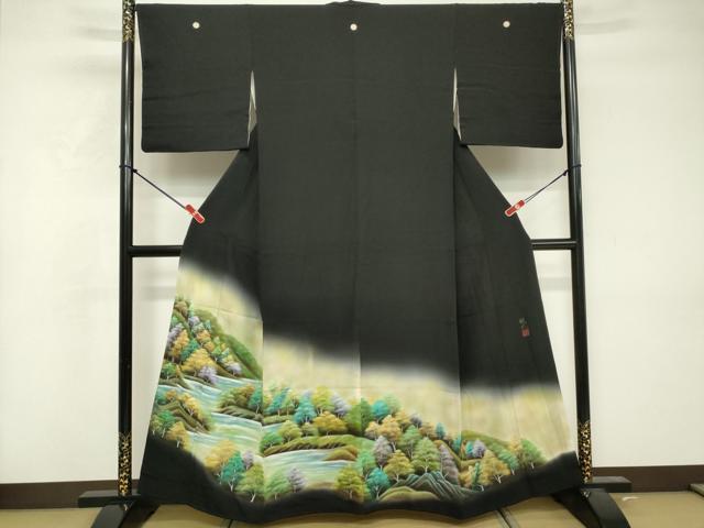 Full-Length Under-Kimono - 平和屋着物■豪華黒留袖　作家物　遠山風景文　暈し染め　正絹　逸品　DABF4229cd