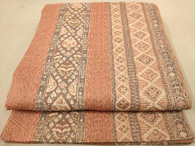 平和屋着物◎六通柄袋帯　紬地　花間道　金糸　正絹　逸品　AAAZ0836dt