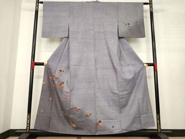 平和屋着物▼訪問着　紬地　型染め　玩具文　暈し染め　正絹　逸品　AABE2056ck