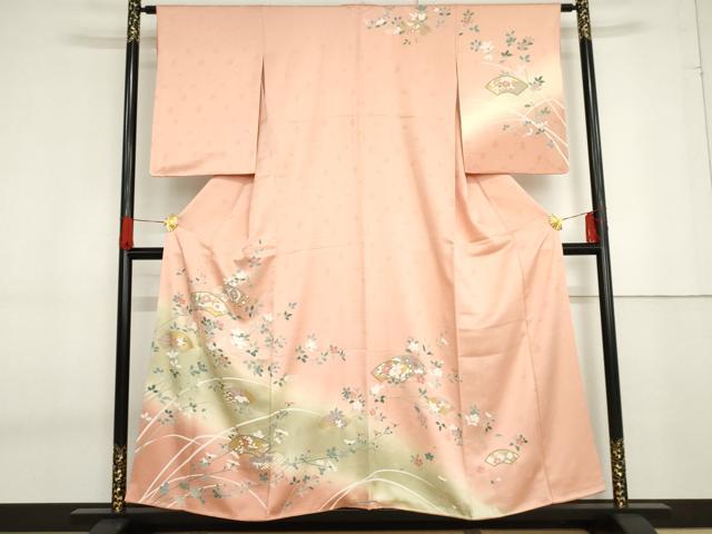 Rakuten - 平和屋着物●訪問着　地紙枝花文　暈し染め　金彩　正絹　逸品　AABF6640cs
