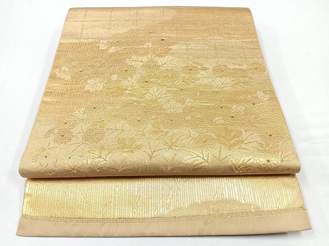 Rakuten - 平和屋着物◎六通柄袋帯 雲取り吉祥花文 菊 金糸 正絹 逸品 CABB0936nb