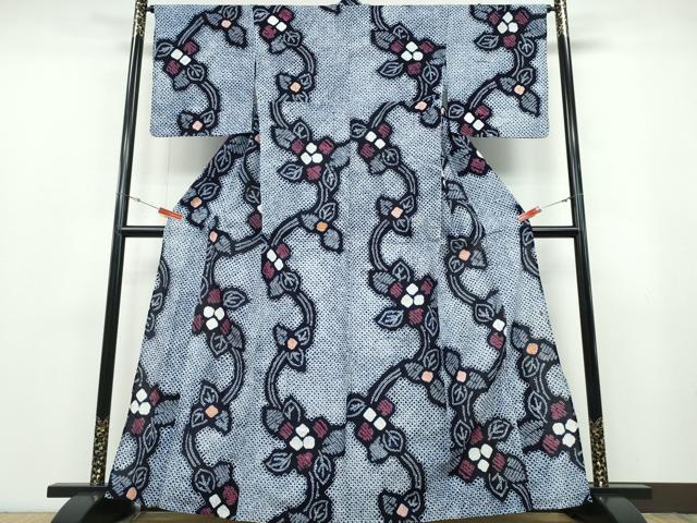 平和屋着物∴夏物　浴衣　有松鳴海絞り　花唐草文　綿　逸品　CABB6767ng