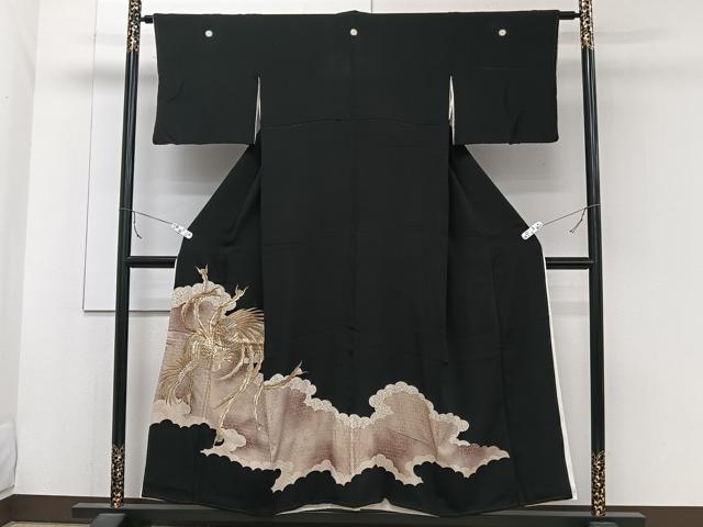 平和屋着物■豪華黒留袖 刺繍 鳳凰文 金彩 正絹 逸品 CABC5692xi