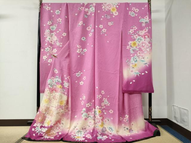 Kimono - 平和屋着物●豪華振袖　舞花文　ラメ糸　暈し染め　銀通し地　仮絵羽　逸品　未使用　CABC7144yc