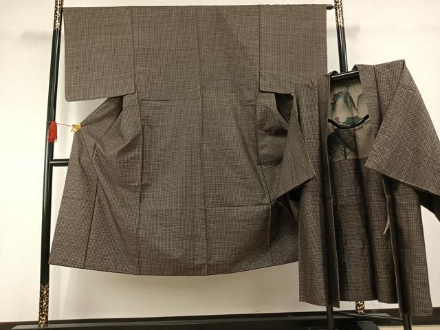 平和屋着物●男性　本場大島紬　アンサンブル　カタス7マルキ　格子　正絹　逸品　AABH4745fy