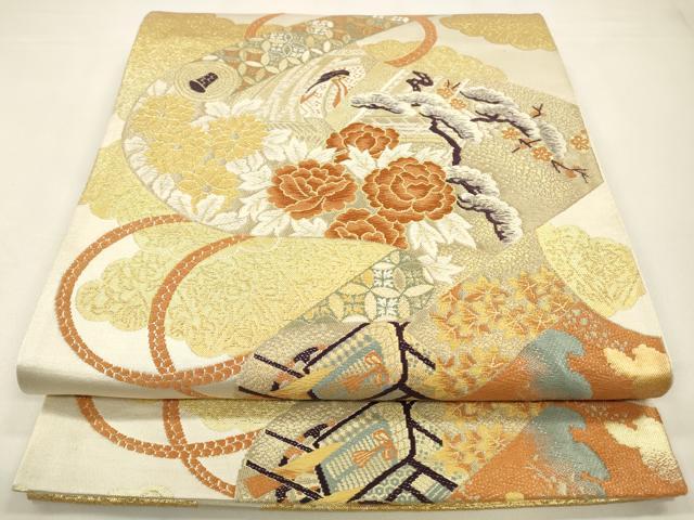 平和屋着物◎六通柄袋帯　唐織　絵巻吉祥花文　金糸　正絹　逸品　CABA3841qe