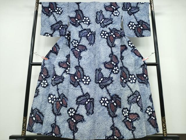 平和屋着物∴夏物　浴衣　有松鳴海絞り　舞蝶花文　綿　逸品　CABB6779ng