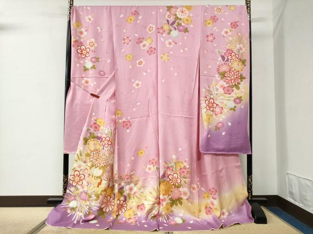 平和屋着物●豪華振袖　駒刺繍　菊花文　暈し染め　金彩　仮絵羽　逸品　未使用　CABC7151yc
