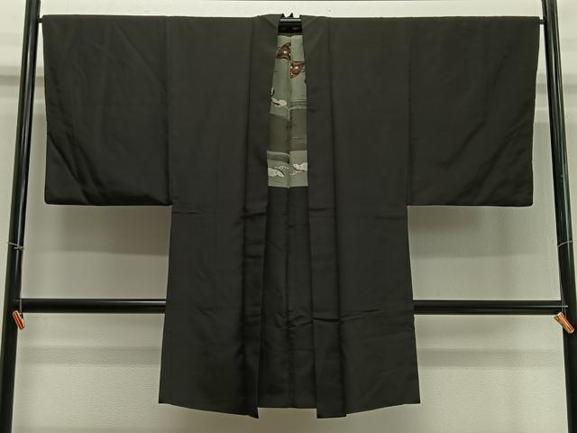 平和屋着物∞男性　長羽織　黒地　正絹　逸品　CABD4568ua