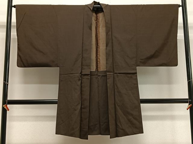 平和屋着物∞男性　長羽織　紬地　縞　正絹　逸品　CABD4574ua