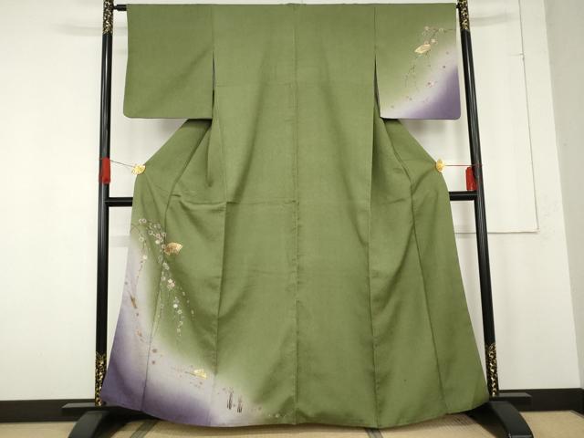 和服衬裙 - 平和屋着物●訪問着　扇面枝垂れ花文　暈し染め　金彩　やまと誂製　正絹　逸品　AABE7014cs