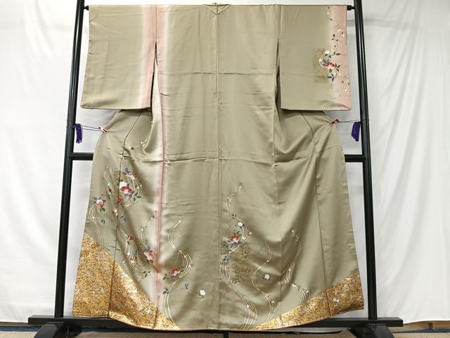 平和屋着物■訪問着 流水枝花文 金彩 正絹 逸品 CABK0133ua