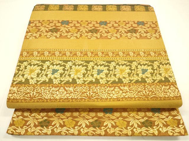 Other - 平和屋着物●六通柄袋帯　横段動物草花文　金糸　正絹　逸品　DABA0778cm