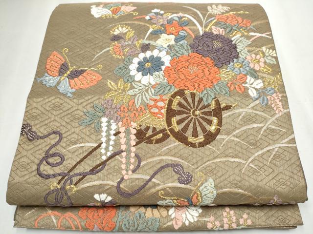 Rakuten - 平和屋着物●六通柄袋帯　唐織　舞蝶花車文　金糸　正絹　逸品　CABB5726hy