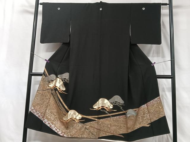Kimono - 平和屋着物■豪華黒留袖　駒刺繍　更紗花鳥文　正絹　逸品　CABG6471xe