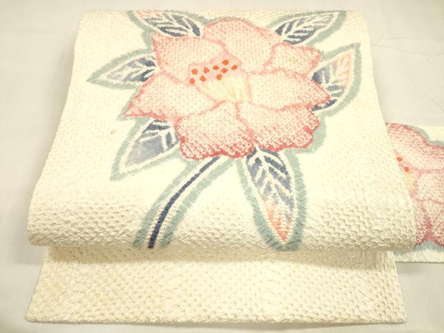 平和屋着物●名門　藤娘きぬたや・総絞り　九寸名古屋帯　草花文　正絹　逸品　DABA0527cm