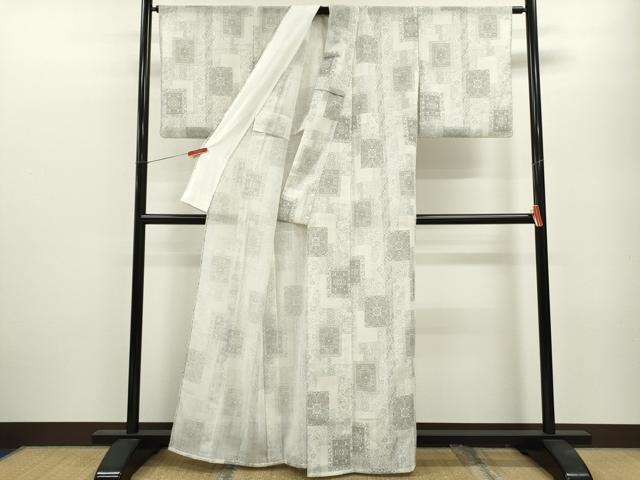 平和屋着物＊夏物　小紋　色紙重ね吉祥花文　洗える着物　CABB2076ze
