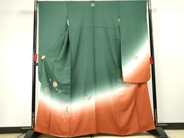 平和屋着物●豪華振袖　駒刺繍　小いけ好み　花鈴文　暈し染め　金糸　正絹　逸品　AABF5129cs