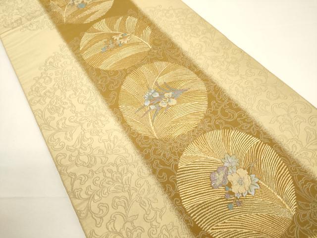 平和屋着物▼西陣　志津香謹製　六通柄袋帯　唐織　彩麗　紹巴　草花間道　金糸　正絹　逸品　CABA5708ak