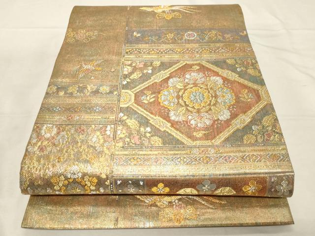 平和屋着物▼六通柄袋帯　正倉院花鳥文　金銀糸　引箔　正絹　逸品　CABA9081dy