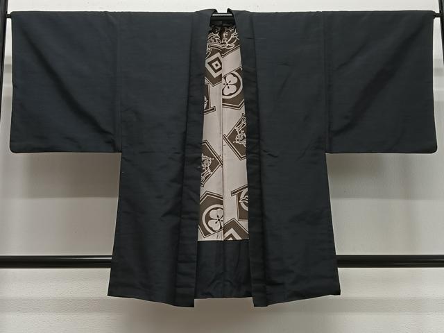平和屋着物∞男性　羽織　紬地　人物文　紫黒色　正絹　逸品　CABD4577ua