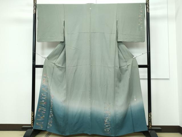 Rakuten - 平和屋着物▽本加賀友禅作家　木村州宏　訪問着　単衣　エ霞文　暈し染め　山鳩色地　正絹　逸品　CABF4412rv