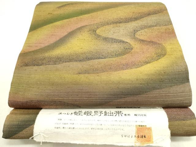 乐天商城 - 平和屋着物●全通柄袋帯　浜つむぎ嵯峨野紬帯　ながはま工房謹製　流水　証紙付き　正絹　逸品　DABD0849op