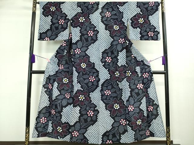 平和屋着物∴極上　夏物　浴衣　有松鳴海絞り　草花文　綿　逸品　DZAA20301kh5