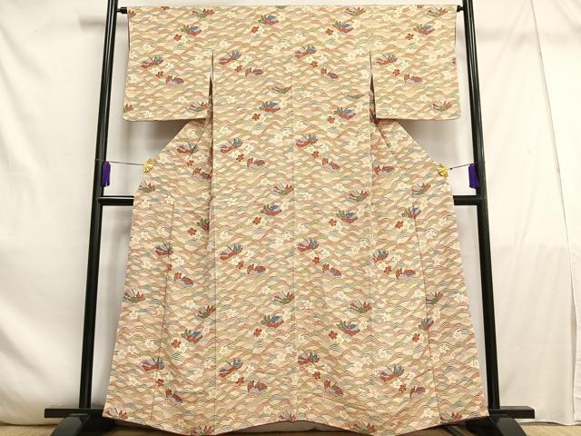 平和屋着物■上質な小紋 鴛鴦花文 鬼しぼ縮緬 正絹 逸品 AABE0505oa