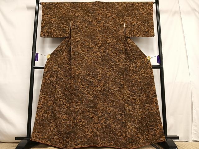 平和屋着物■上質な小紋 型染め 風景花文 鬼しぼ縮緬 正絹 逸品 未使用 AABE0507oa