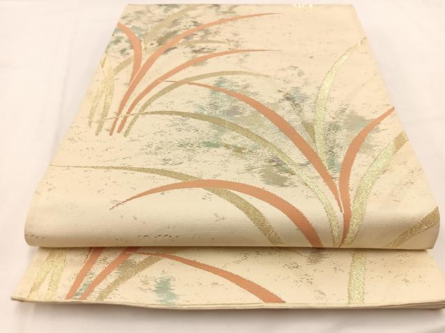 平和屋着物◎六通柄袋帯　草花文　金糸　引箔　正絹　逸品　BAAV7715yc