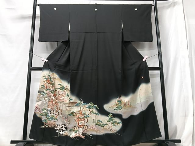 平和屋着物■豪華黒留袖　作家物　人物風景文　暈し染め　金糸　正絹　逸品　CABB2869xe
