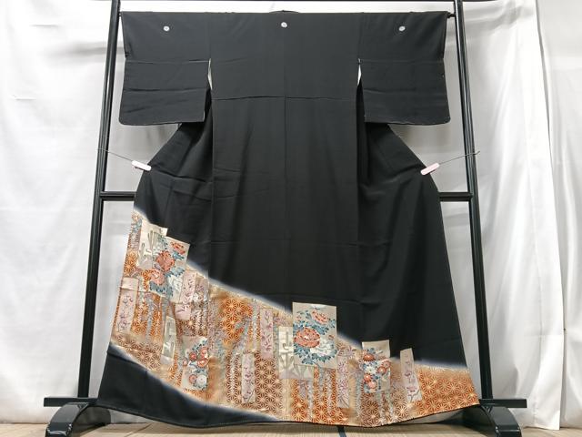 平和屋着物■豪華黒留袖 色紙吉祥花文 暈し染め 金彩 正絹 逸品 CABB2880xe