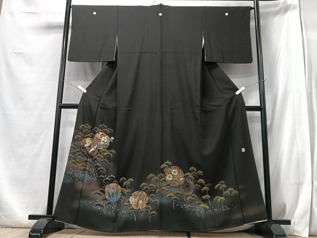 平和屋着物■豪華黒留袖 作家物 手描き 雪輪飛鶴花文 暈し染め 金銀彩 正絹 逸品 CABB2891xe