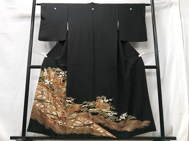 平和屋着物■豪華黒留袖 御所車花文 金彩 正絹 逸品 CABB2892xe