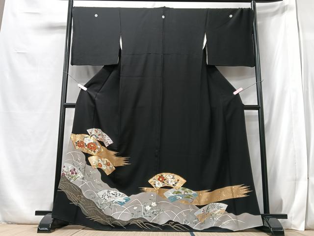 平和屋着物■豪華黒留袖 駒刺繍 地紙花文 暈し染め 金彩 正絹 逸品 CABB2894xe