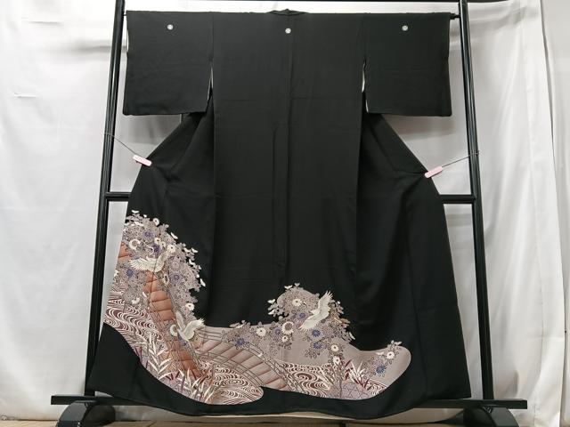 平和屋着物■豪華黒留袖 駒刺繍 渡り橋飛鶴花文 暈し染め 金彩 正絹 逸品 CABB2895xe