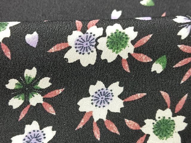平和屋着物■小紋 舞花文 黒地 洗える着物 CABB2913xe