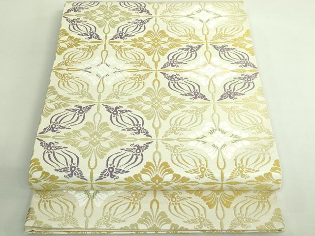 平和屋本店●極上　創業280年　誉田屋源兵衛　全通柄袋帯　唐織　鳥襷　全通麹塵染　逸品　DZAB2353kh6