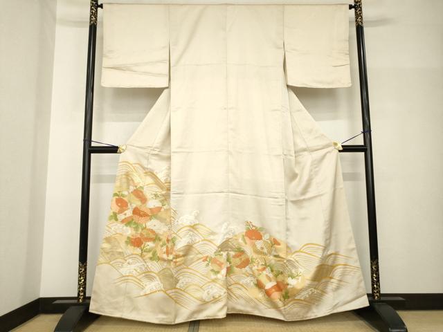Full-Length Under-Kimono - 平和屋着物●豪華色留袖　駒刺繍　立波花文　正絹　逸品　AABH7100ck