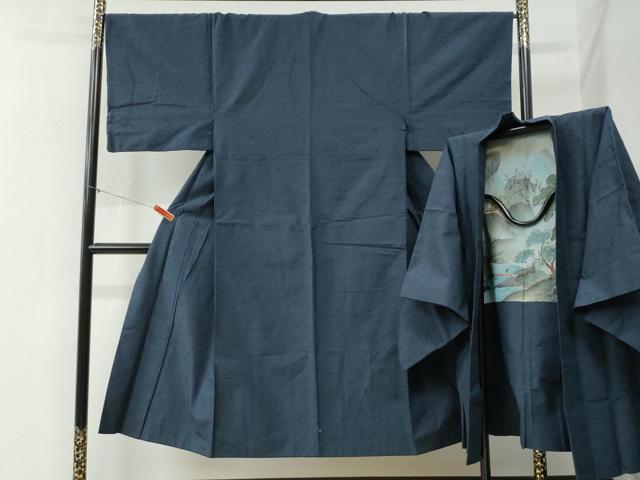 Other - 平和屋着物●男性　髭紬　アンサンブル　色無地　留紺色　正絹　逸品　CABB4039yc