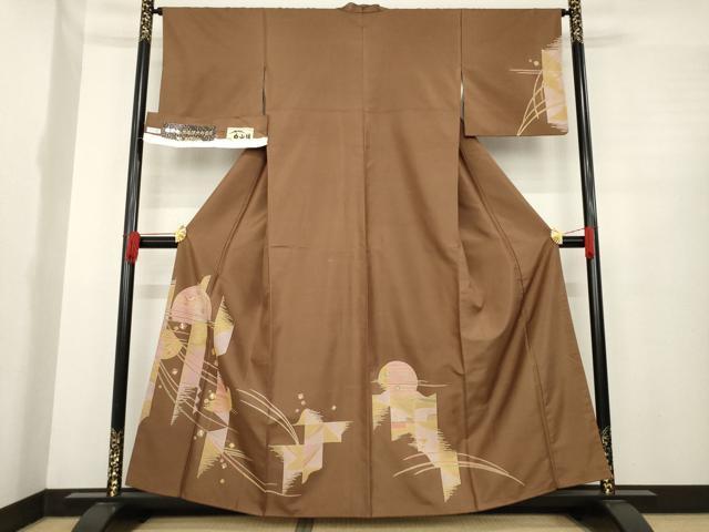 平和屋着物●白山紬　織部町・渡辺健次の世界　幾何学文様　渡文謹製　証紙付き　正絹　逸品　AABE6823ck