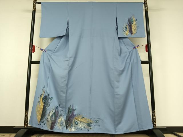 平和屋着物▽人間国宝・羽田登喜男　訪問着　単衣　孔雀花文　金銀彩　そごう扱い　正絹　逸品　AABE6860jh