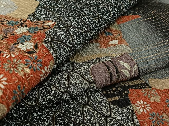 平和屋着物▽上質な小紋　単衣　色紙重ね花文　金彩　正絹　逸品　AABE6883jh