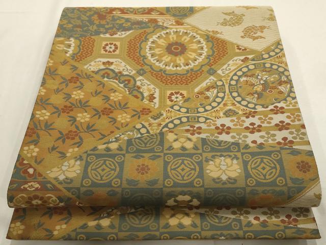 平和屋着物▼西陣　長谷川織物　全通柄袋帯　名宝裂　正絹　逸品　AABD7794wj