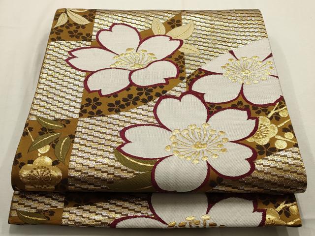 乐天商城 - 平和屋着物▼六通柄袋帯　草花文　金糸　正絹　逸品　AABD7839wj