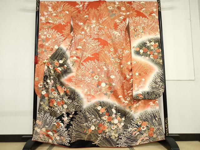乐天商城 - 平和屋着物●十日町老舗ブランド　吉澤友禅　吾妻徳穂　振袖　駒刺繍　枝花文　暈し染め　金彩　正絹　逸品　AABF9073cs